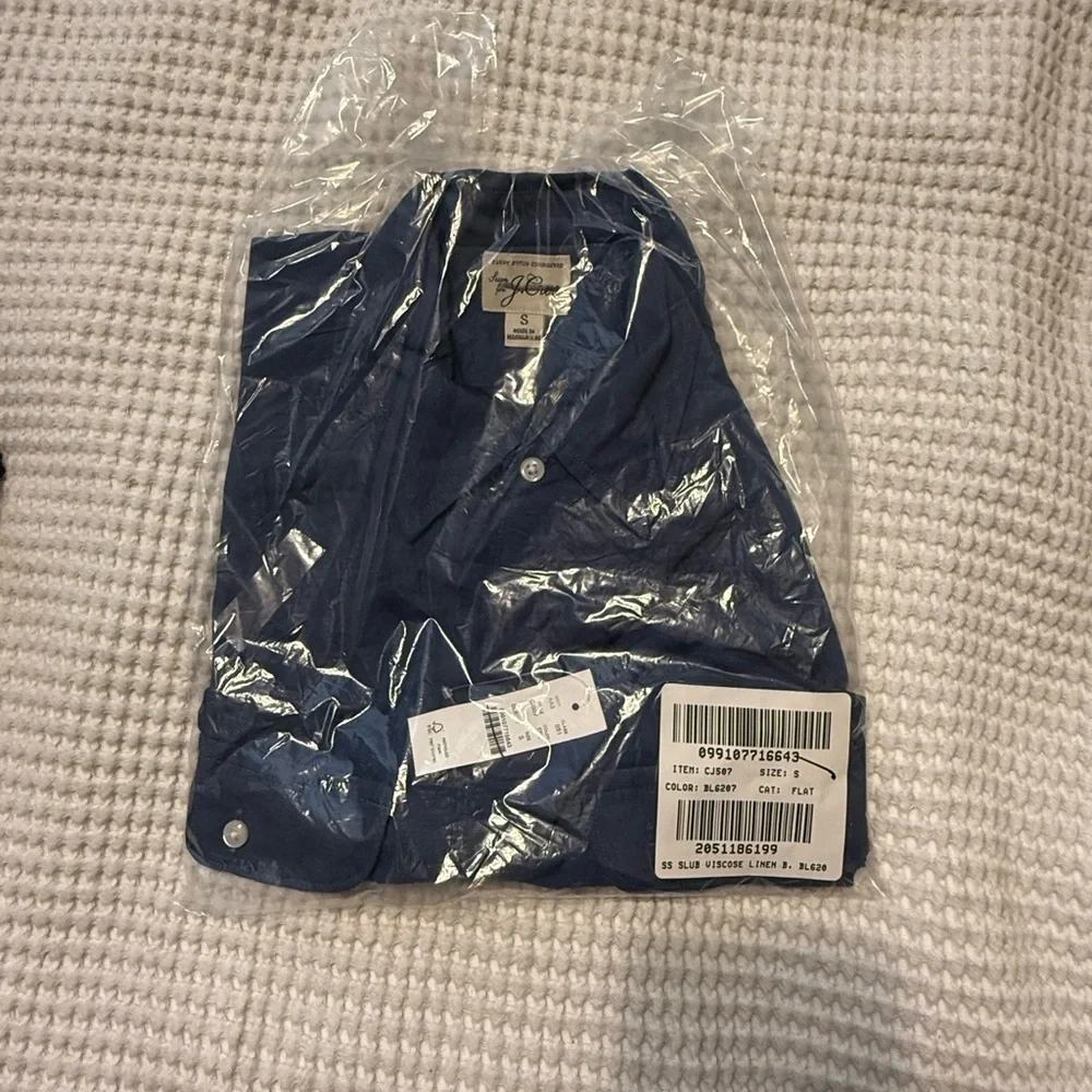 J. Crew Mens Short Sleeve Slub Linen Blend Casual Button Down Shirt NWT S Blue